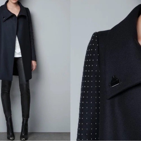 Zara Jackets & Blazers - Zara navy coat with studded sleeves seen on gossip girl